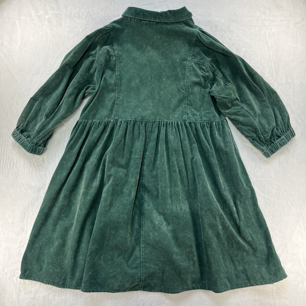 Umgee Forest Hunter Green Corduroy Babydoll Shirt Dress Button Down 3/4 Sleeve M - Picture 2 of 9